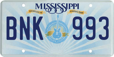 MS license plate BNK993