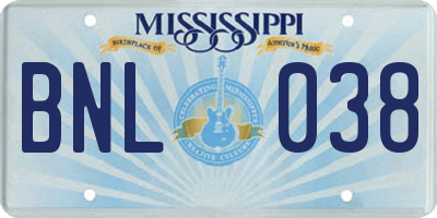 MS license plate BNL038