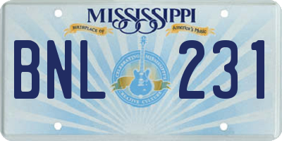 MS license plate BNL231