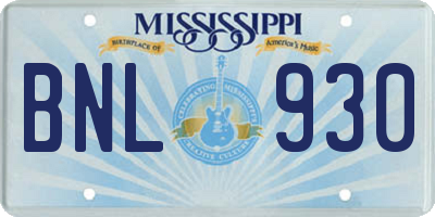 MS license plate BNL930