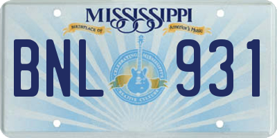 MS license plate BNL931