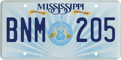 MS license plate BNM205