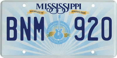 MS license plate BNM920