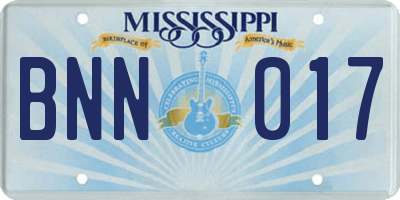 MS license plate BNN017