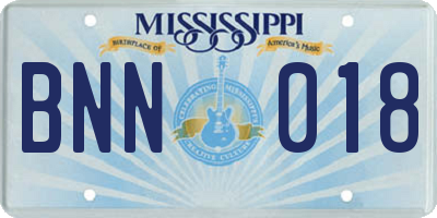 MS license plate BNN018