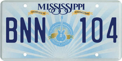 MS license plate BNN104