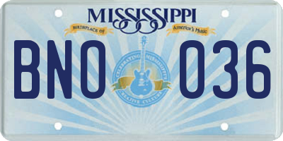 MS license plate BNO036