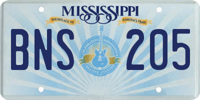 MS license plate BNS205