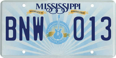 MS license plate BNW013