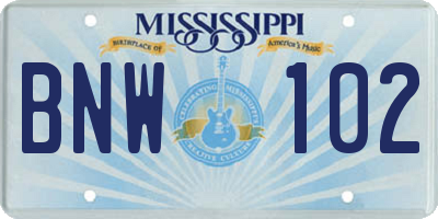 MS license plate BNW102