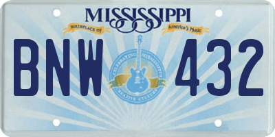 MS license plate BNW432