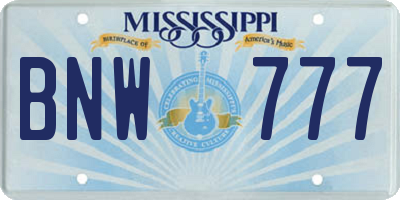 MS license plate BNW777