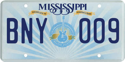 MS license plate BNY009