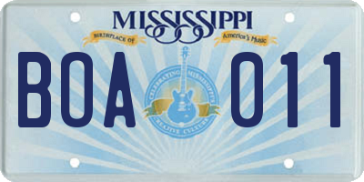 MS license plate BOA011