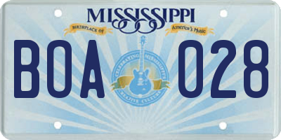 MS license plate BOA028