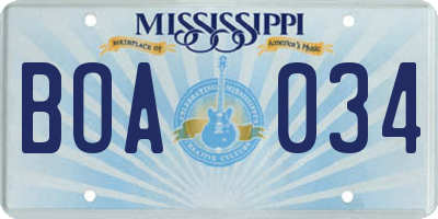 MS license plate BOA034