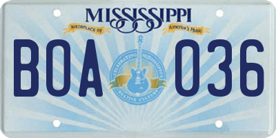 MS license plate BOA036