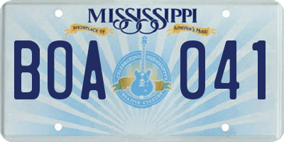 MS license plate BOA041