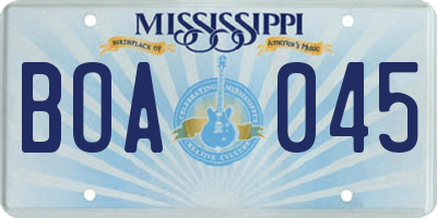 MS license plate BOA045