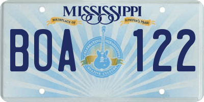 MS license plate BOA122