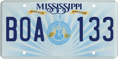 MS license plate BOA133