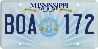 MS license plate BOA172