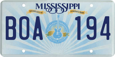 MS license plate BOA194