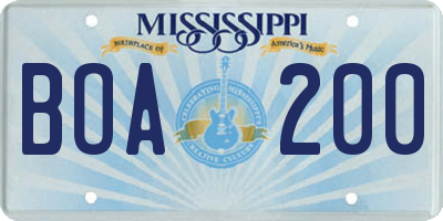 MS license plate BOA200