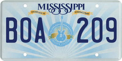 MS license plate BOA209