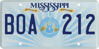 MS license plate BOA212