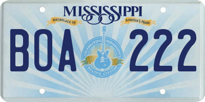 MS license plate BOA222