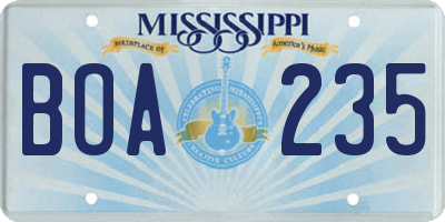 MS license plate BOA235