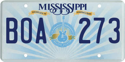 MS license plate BOA273