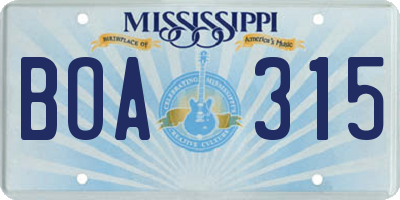 MS license plate BOA315
