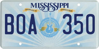 MS license plate BOA350
