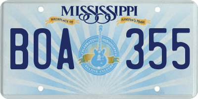 MS license plate BOA355