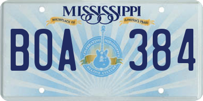 MS license plate BOA384