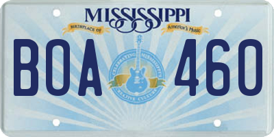 MS license plate BOA460