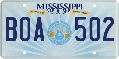 MS license plate BOA502