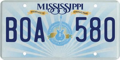 MS license plate BOA580