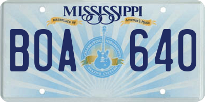 MS license plate BOA640