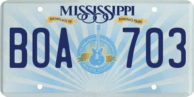 MS license plate BOA703