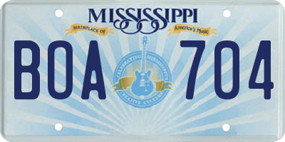 MS license plate BOA704