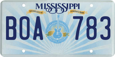 MS license plate BOA783