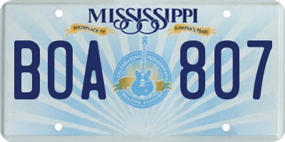 MS license plate BOA807