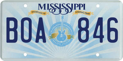 MS license plate BOA846