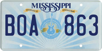 MS license plate BOA863