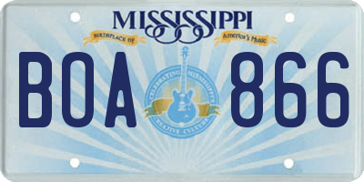 MS license plate BOA866