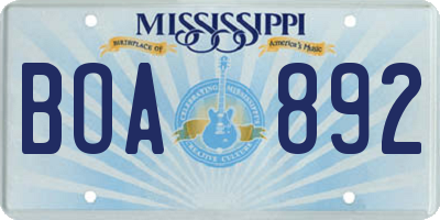 MS license plate BOA892