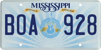 MS license plate BOA928